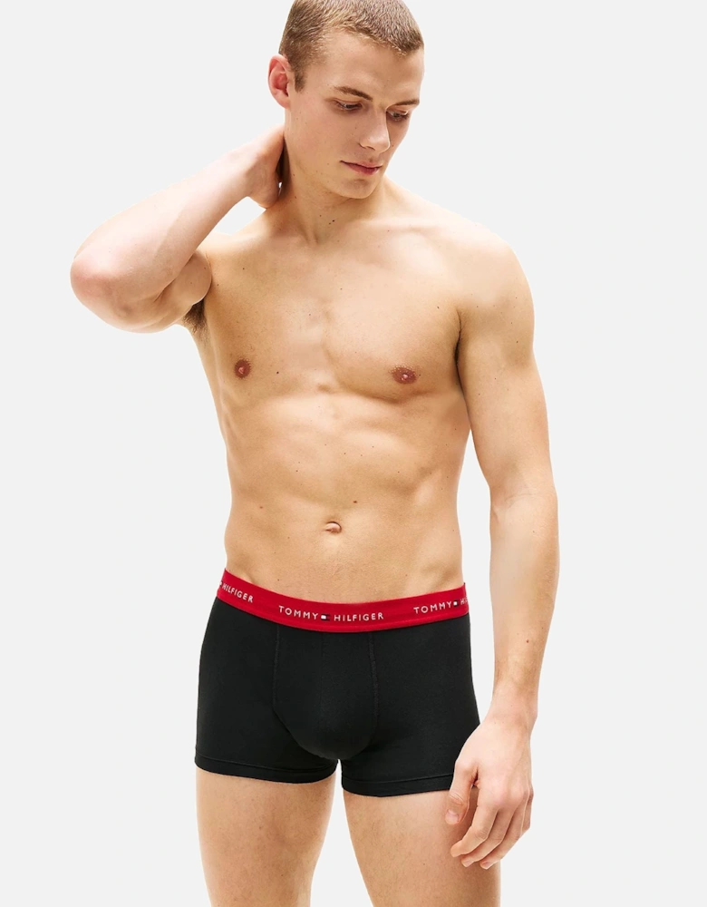 3-Pack Signature Cotton Boxer Trunks, Black w/ indigo/red/olive