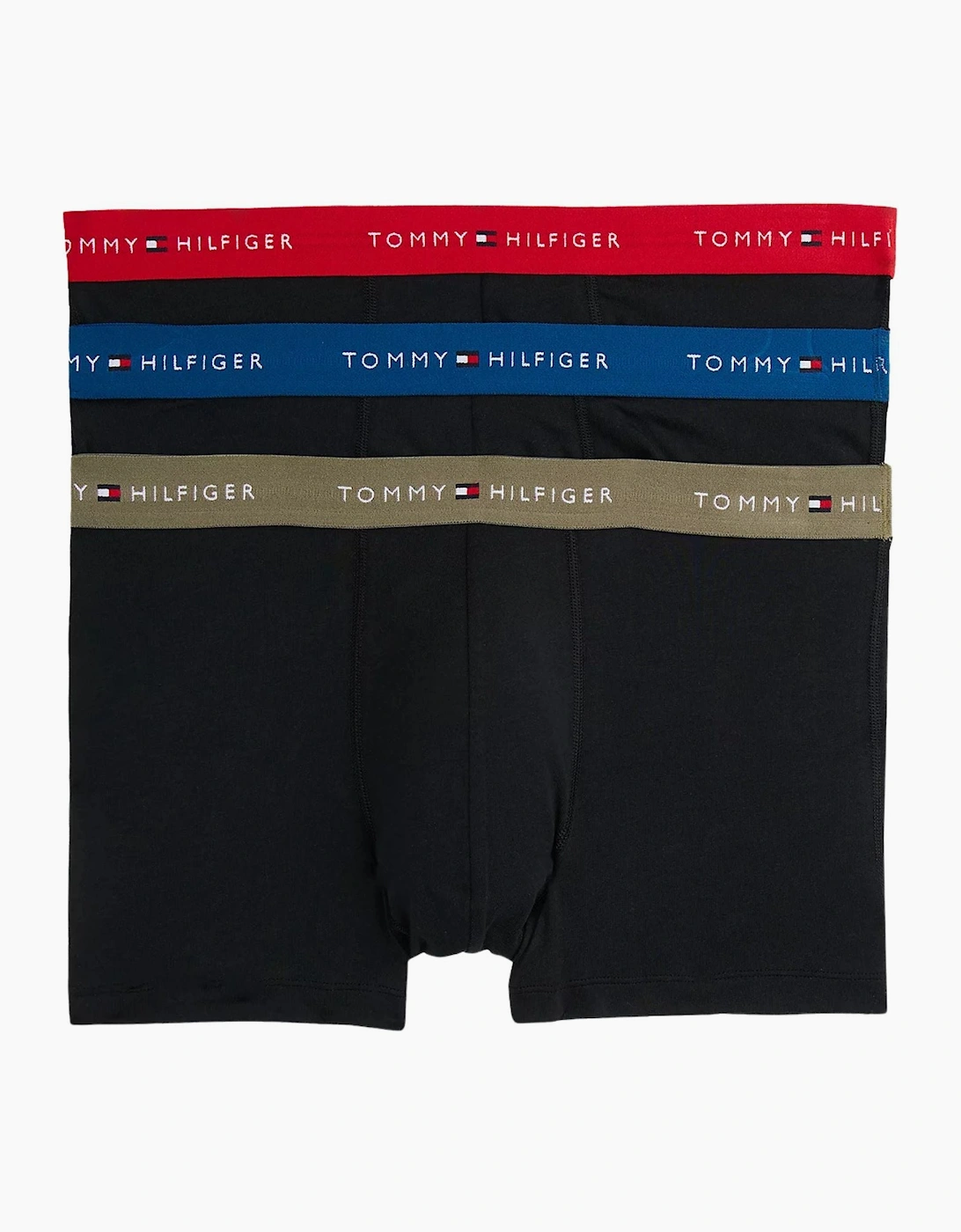 Tommy Hilfiger Tommy Hilfiger Men's 3-Pack Signature Cotton Boxer Trunks, Black w/ indigo/red/olive