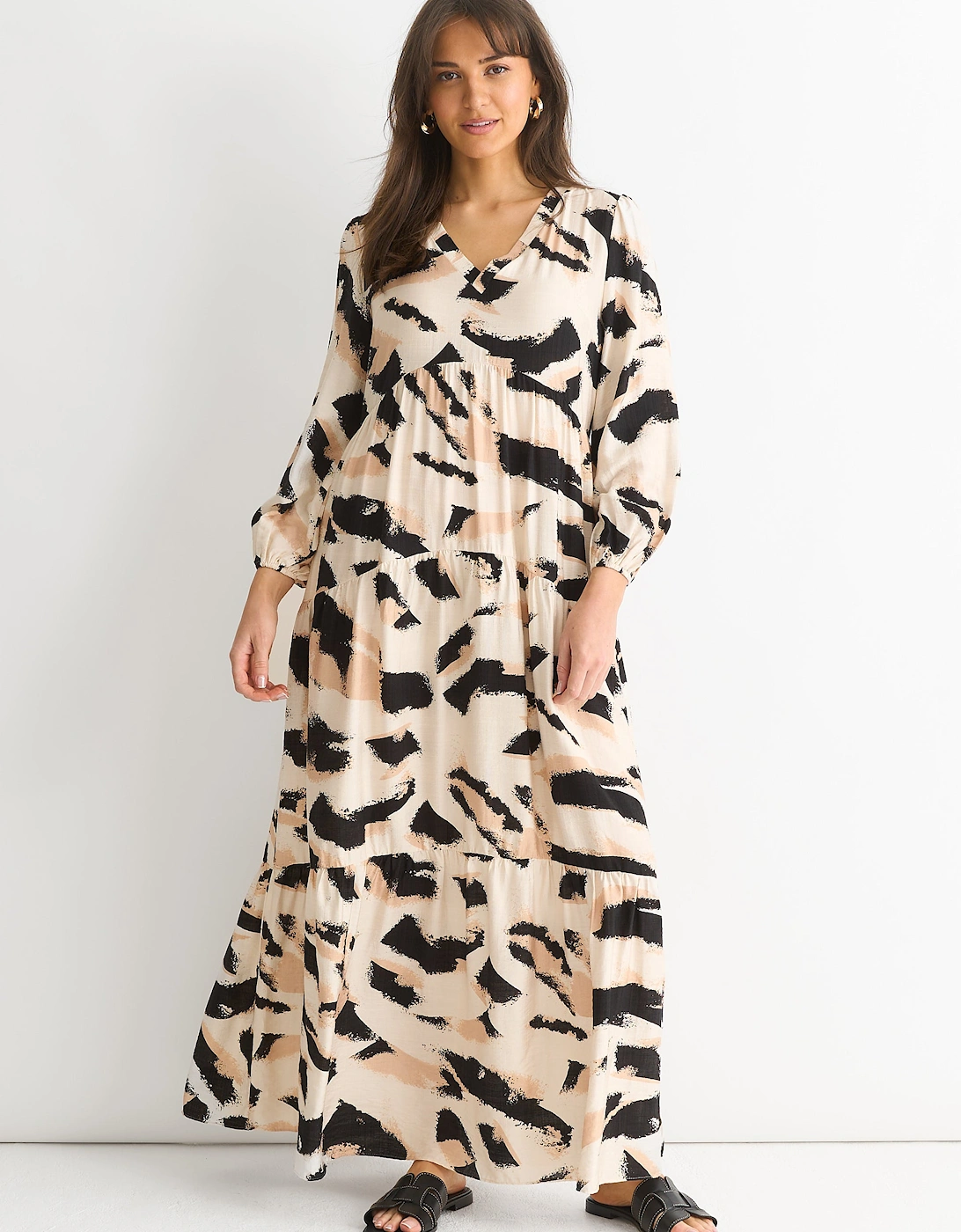 Gini London Women's Cream Animal Print Smock Maxi Dress - Size: 10