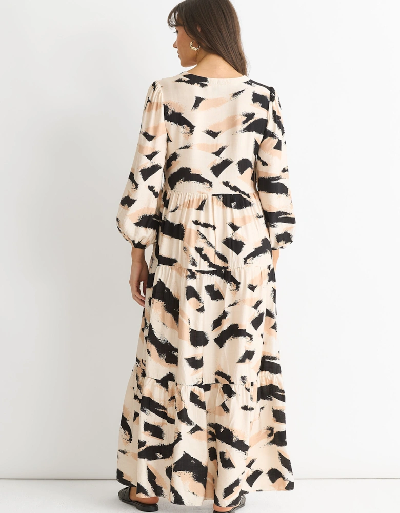 Cream Animal Print Smock Maxi Dress