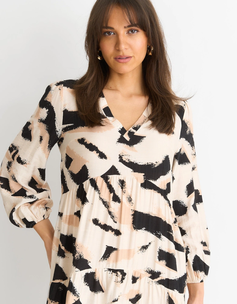 Cream Animal Print Smock Maxi Dress