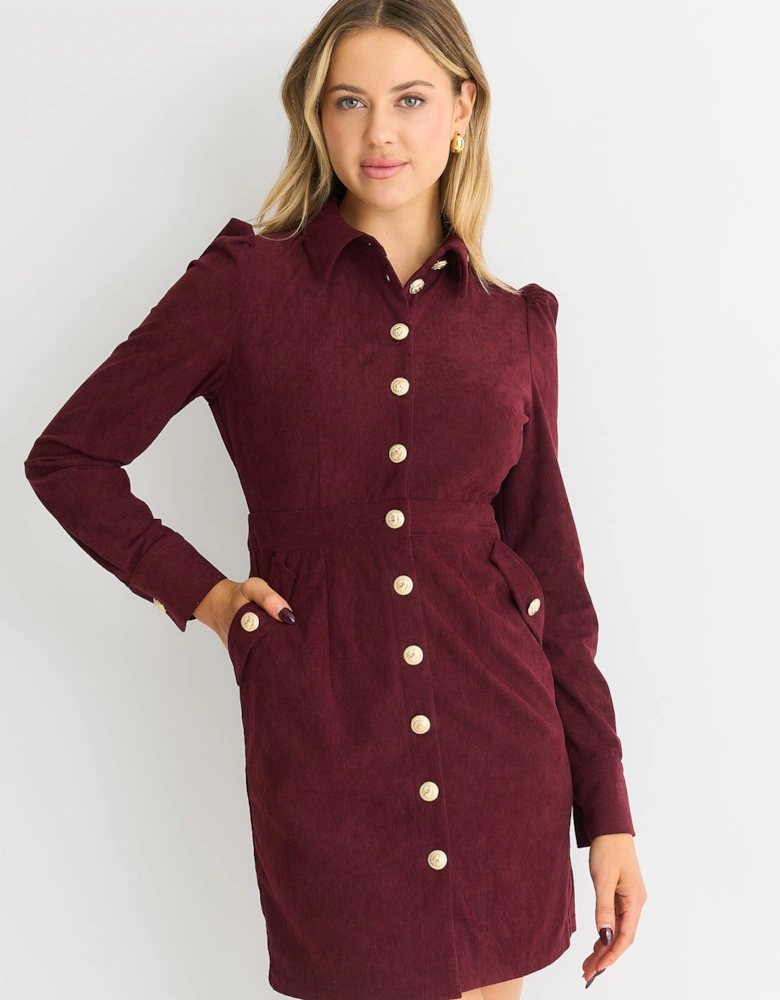 Burgundy Corduroy Mini Shirt Dress