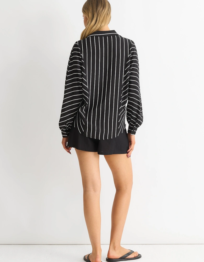 Black Long Sleeve Batwing Stripe Shirt
