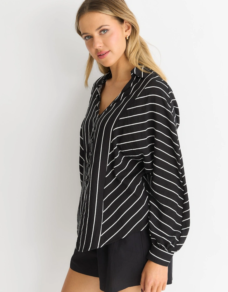 Black Long Sleeve Batwing Stripe Shirt