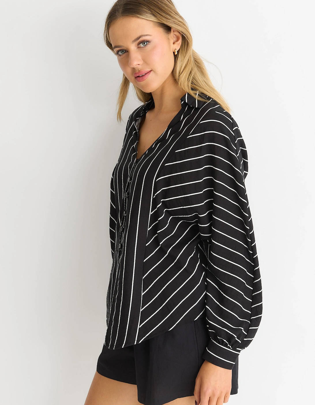 Black Long Sleeve Batwing Stripe Shirt