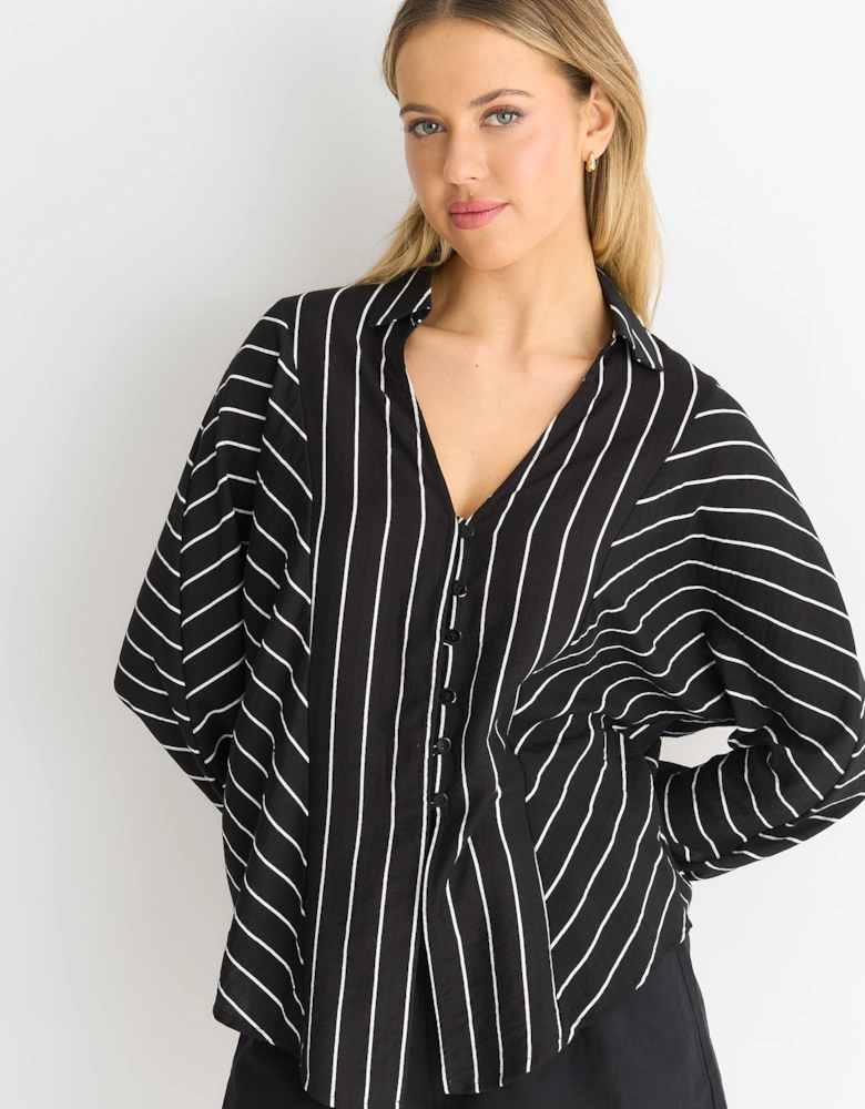 Black Long Sleeve Batwing Stripe Shirt