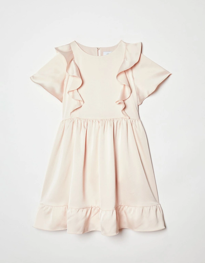 Girls Ruffle Satin Back Crepe Dress