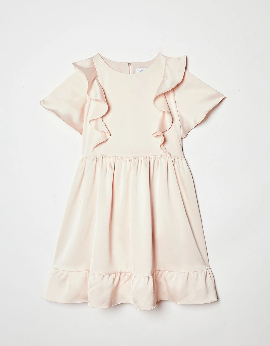 Girls Ruffle Satin Back Crepe Dress, 4 of 3