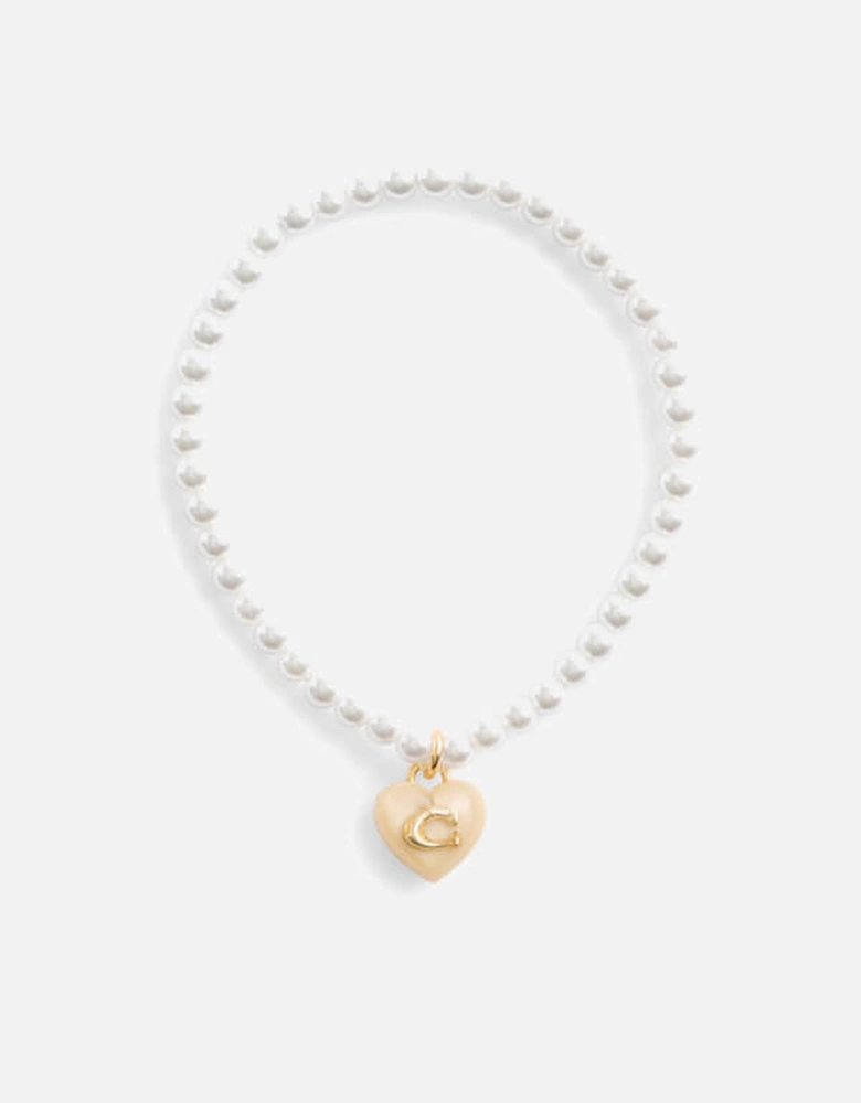 Signature C Heart Faux Pearl Gold-Tone Bracelet