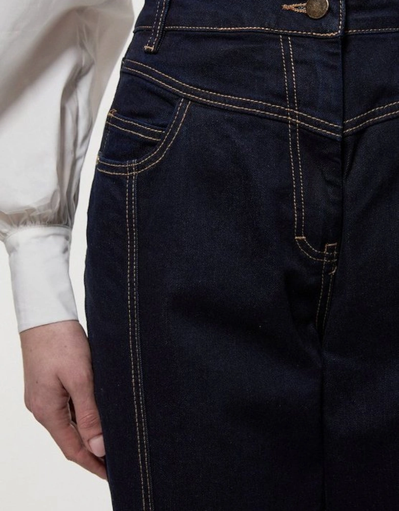 Indigo Denim Contrast Stitch Detail Straight Leg Jean