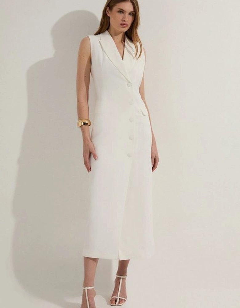Tailored Linen Wrap Blazer Midi Dress