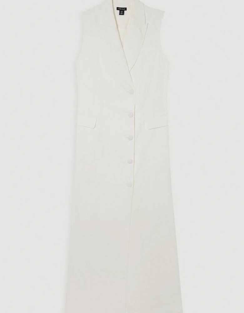 Tailored Linen Wrap Blazer Midi Dress