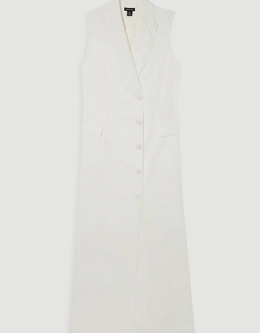 Tailored Linen Wrap Blazer Midi Dress