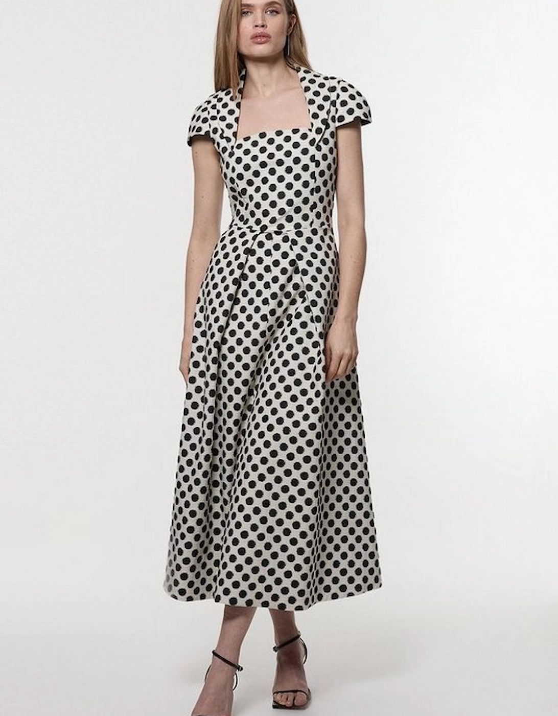 Spot Jacquard Square Neck Tailored Full Skirted Maxi Dress, 5 of 4