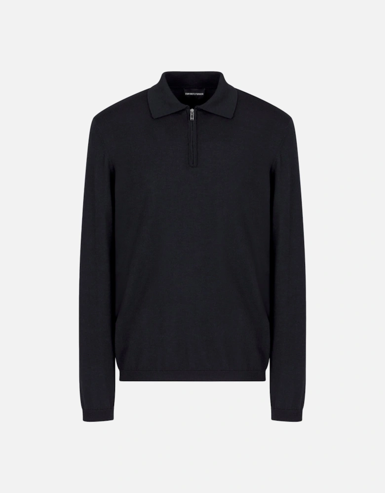 Knitted Zip Ls Polo Navy