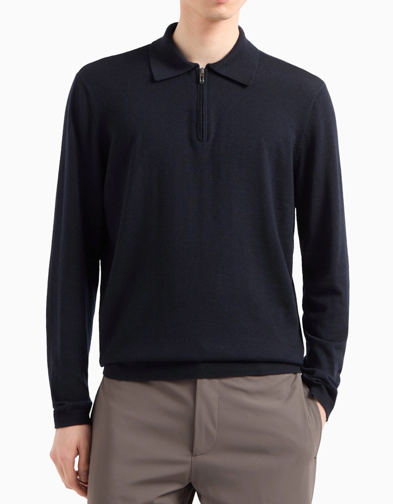 Knitted Zip Ls Polo Navy