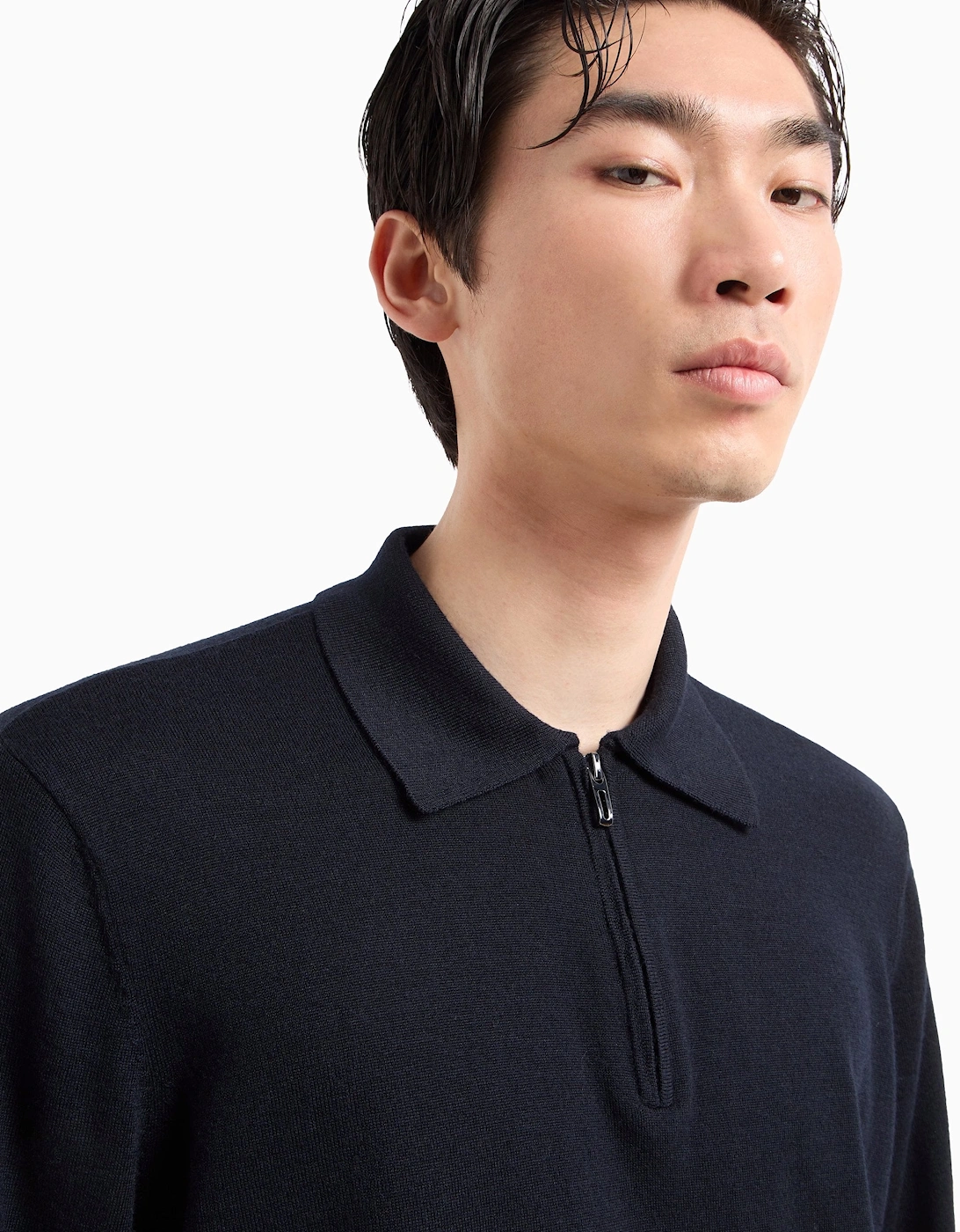 Knitted Zip Ls Polo Navy