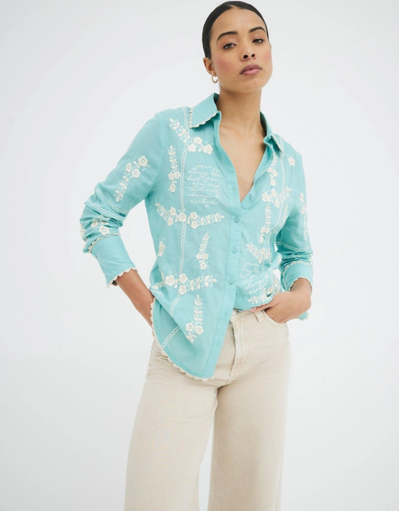 Floral Embellished Shirt - Blue