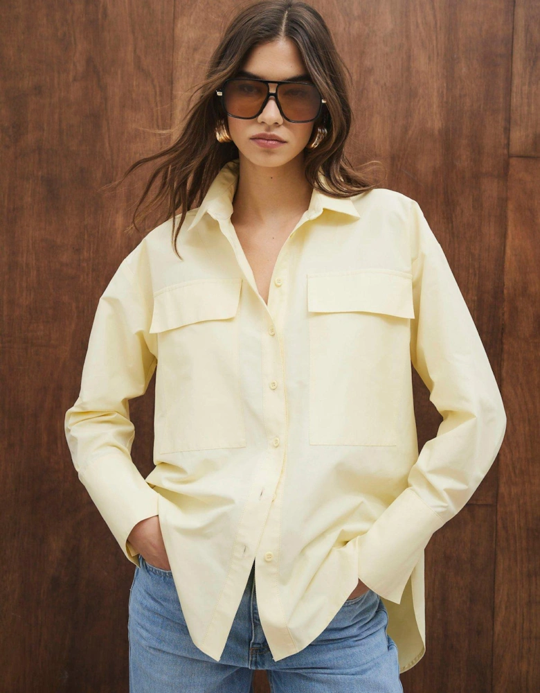 Pocket Detail Oversized Shirt - Yellow