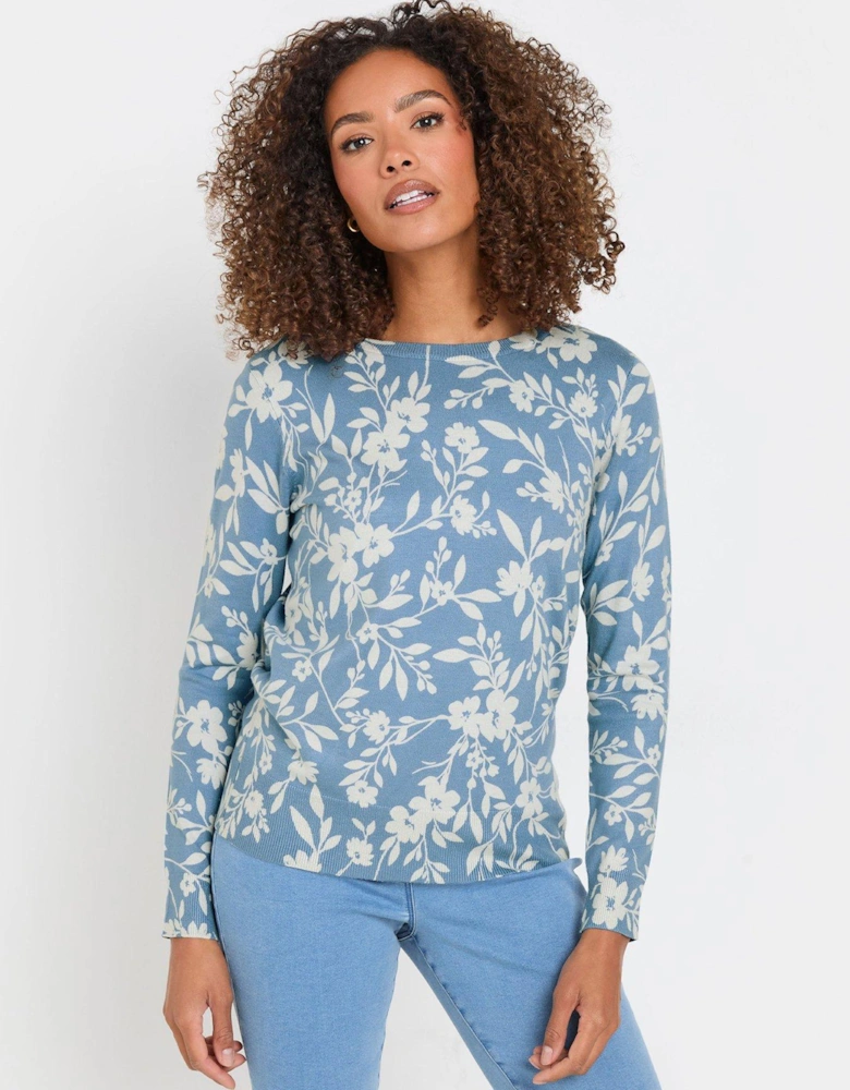 Floral Crew Neck Jumper - Blue