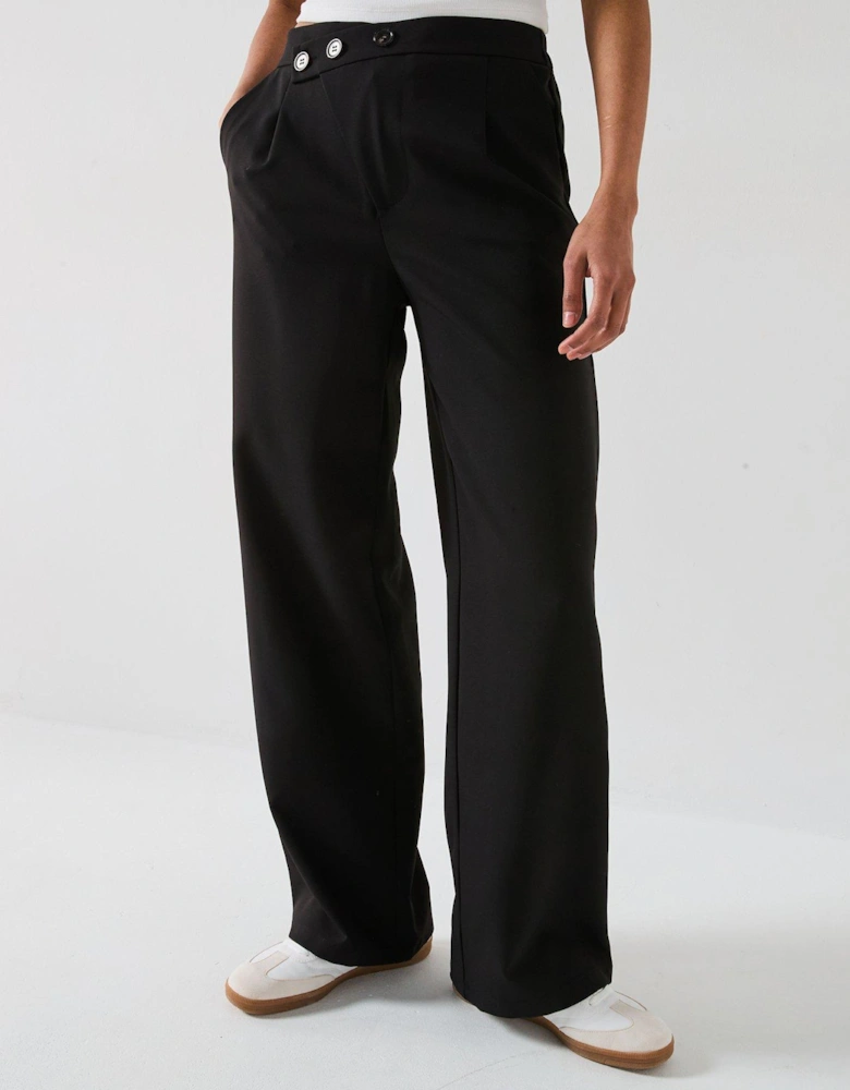 Tailored Asymmetric Button Trouser - Black