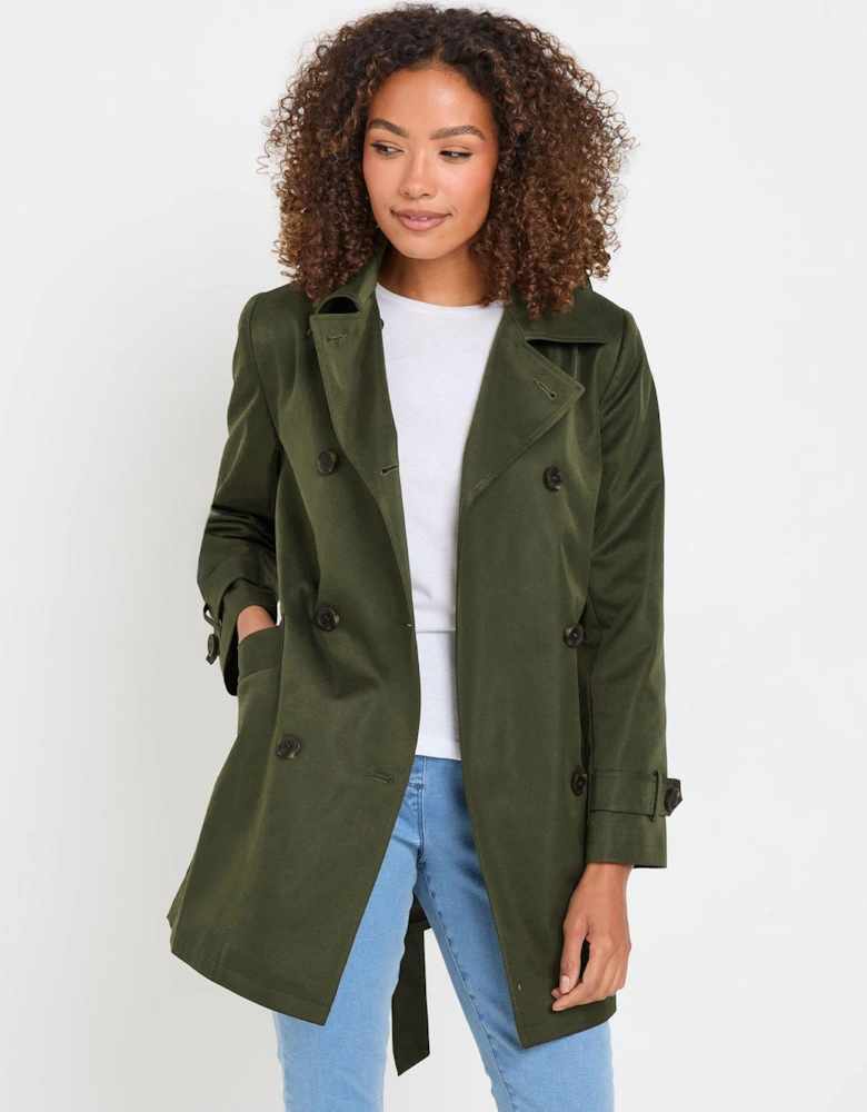 Short Belted Waist Rain Mac - Green