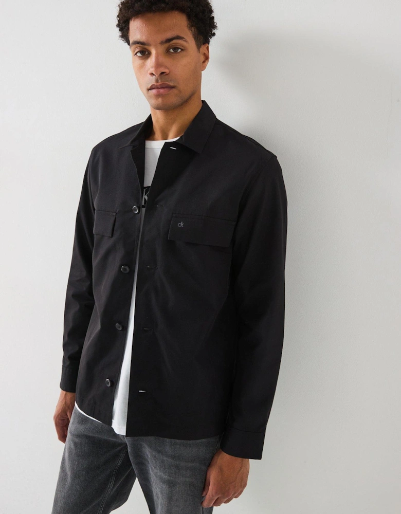 Cotton Blend Button Through Overshirt - Black