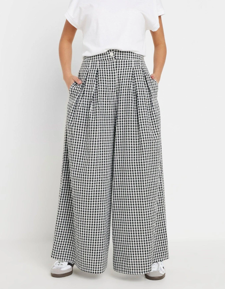 Petite Gingham Palazzo Trousers - Black