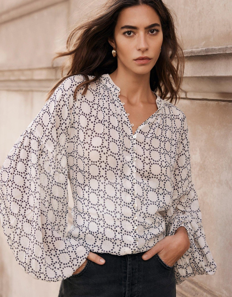 Cream Geometric Print Blouse - White