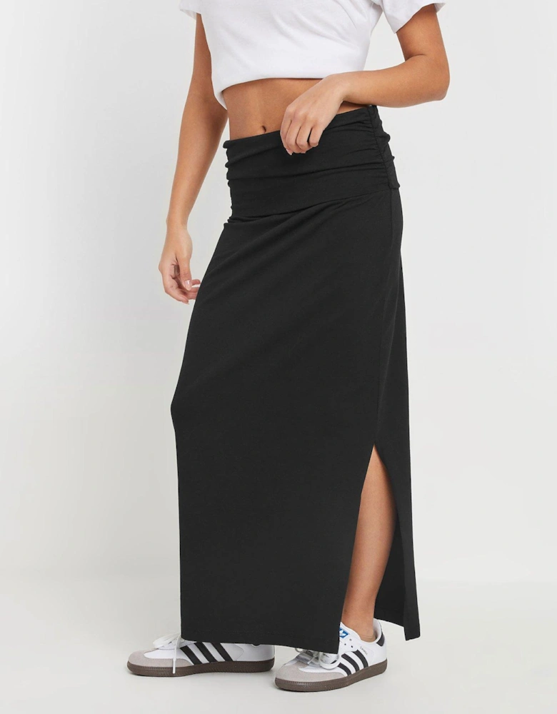 Petite Fold Over Waist Maxi Skirt - Black