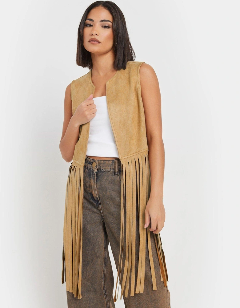 Tassel Suedette Waistcoat - Brown