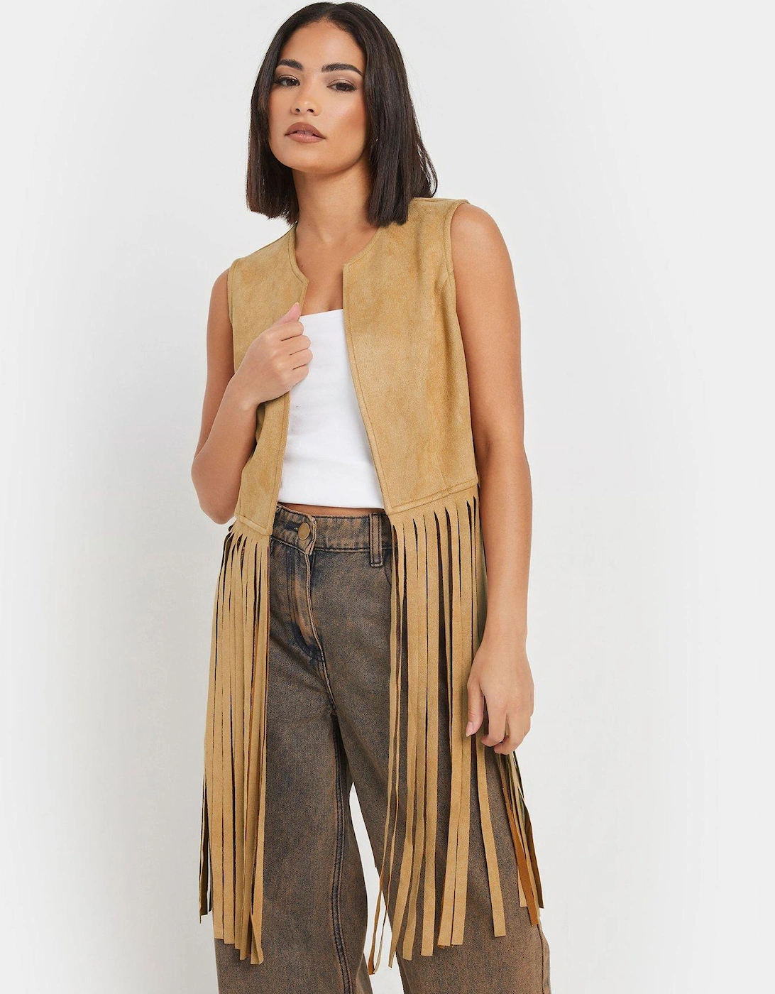 Tassel Suedette Waistcoat - Brown, 2 of 1