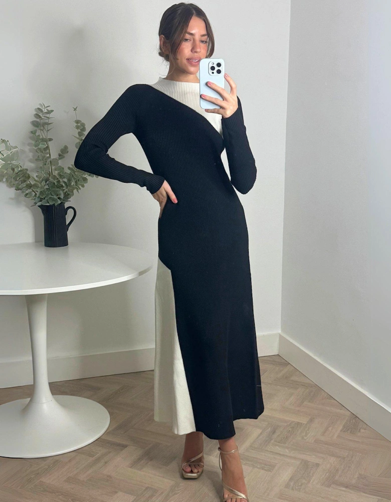 Colour Block Knitted Midi Dress - Mono