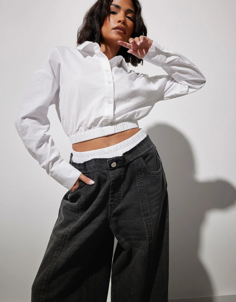 Petite Elastic Waist Shirt - White