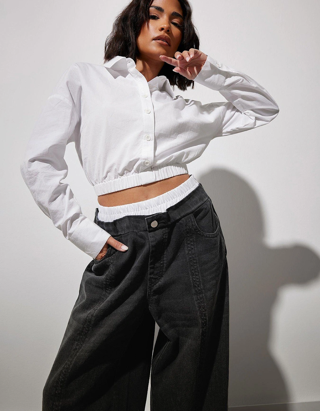 Petite Elastic Waist Shirt - White, 2 of 1