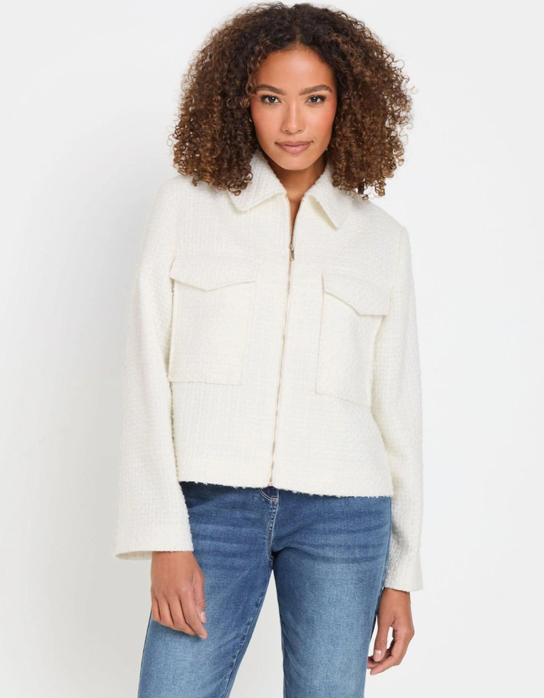 Boucle Zip Through Jacket - Ivory