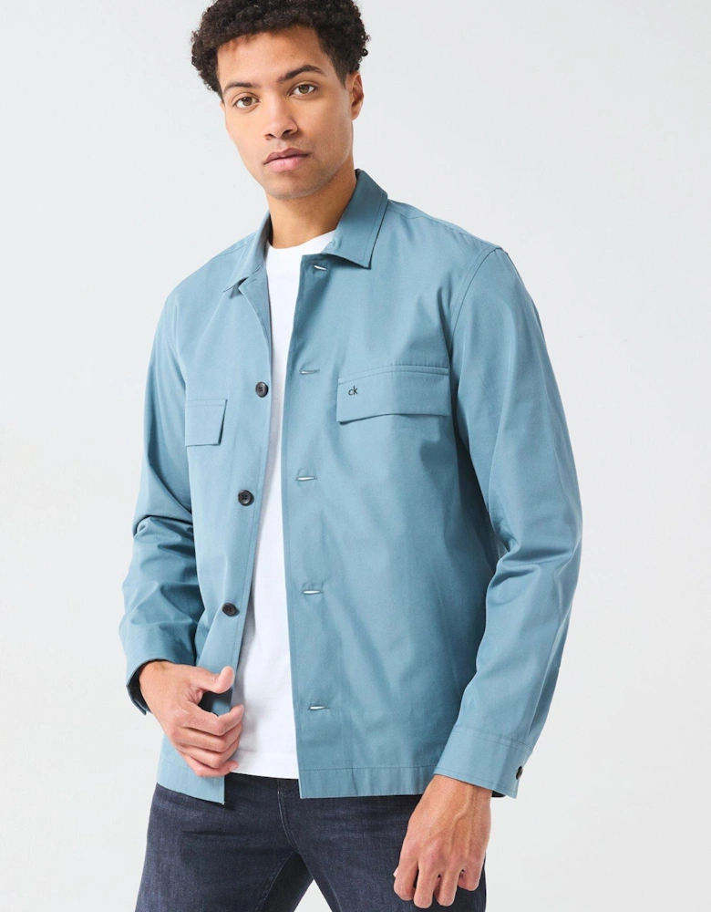 Cotton Blend Button Through Overshirt - Light Blue