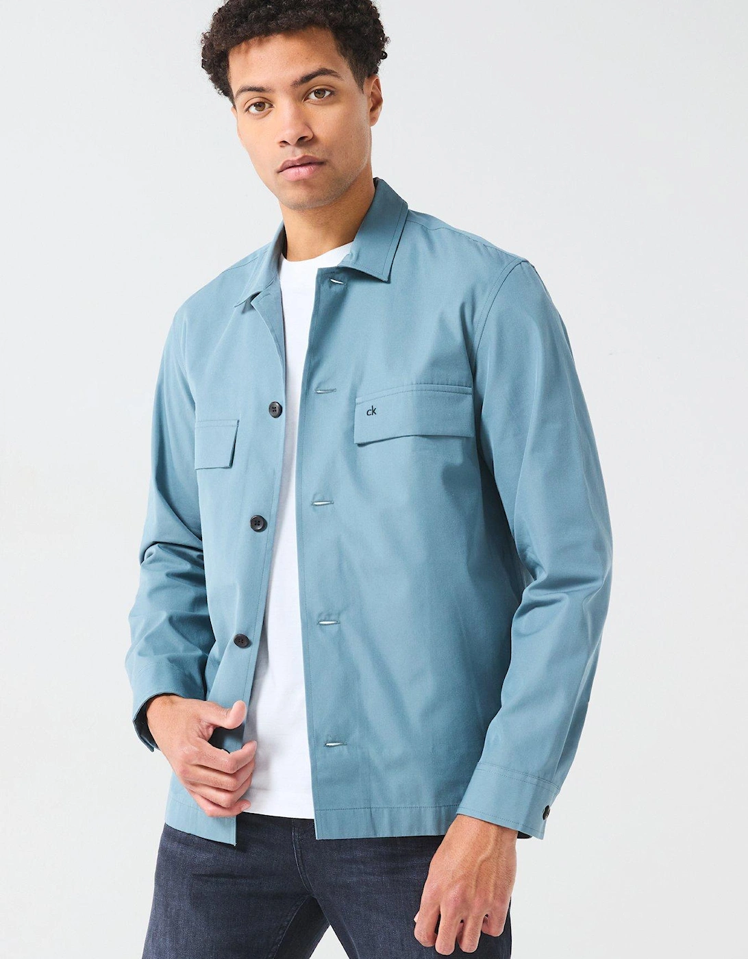 Cotton Blend Button Through Overshirt - Light Blue, 2 of 1