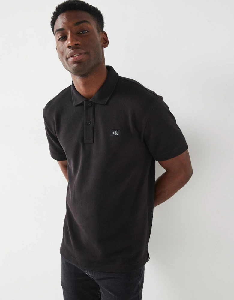 Left Chest Woven Label Polo Shirt - Black