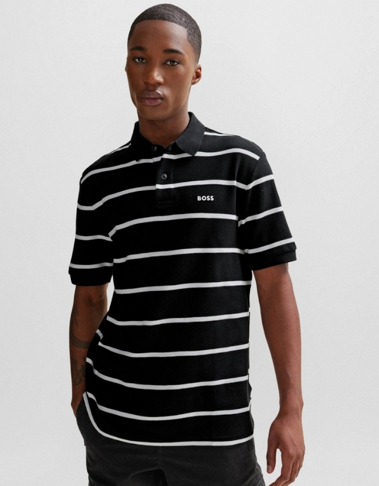 BOSS Orange Pales Stripe Mens Relaxed-Fit Cotton Piqué Polo Shirt with Horizontal Stripes