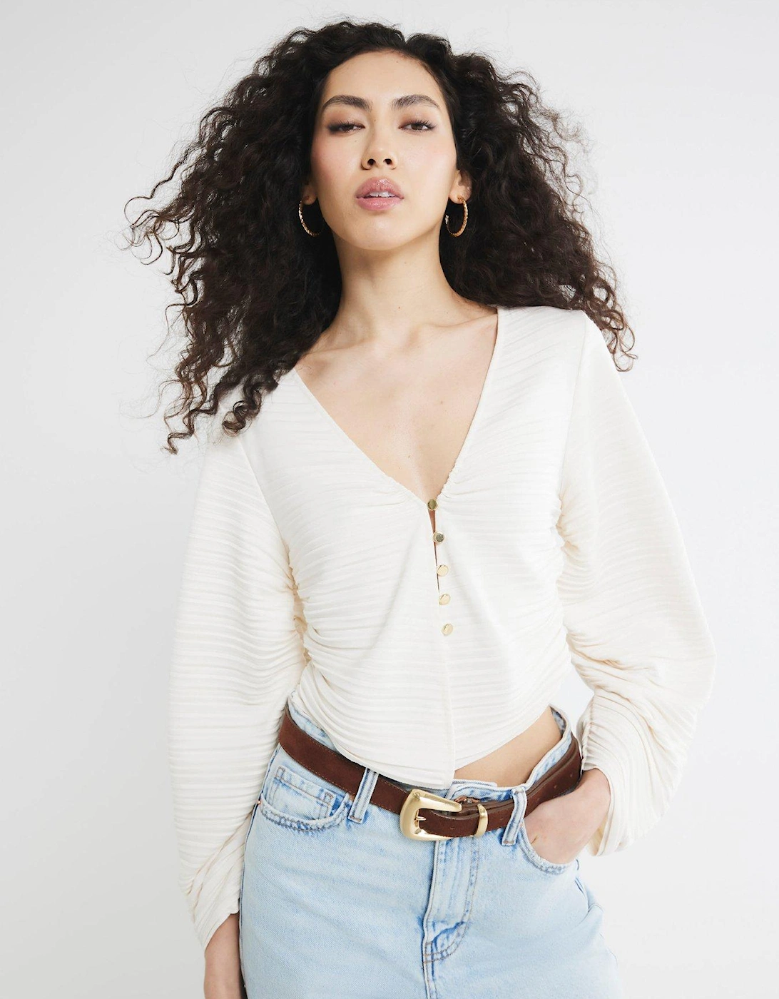 Banana Sleeve Plisse Top - Cream, 2 of 1