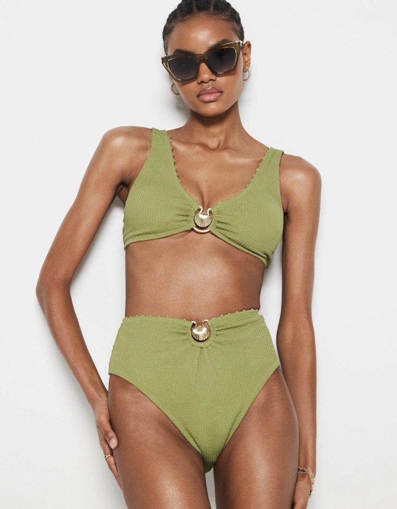 Shell Texture High Apex Bikini Top - Khaki