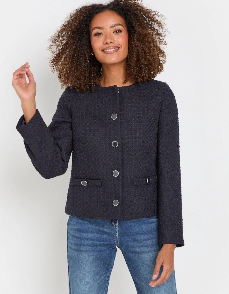 Boucle Buttoned Jacket - Blue