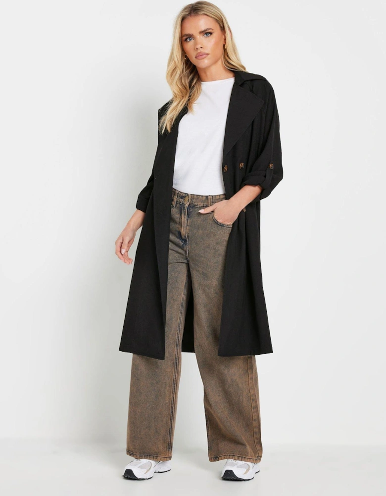 Petite Duster Trench Coat - Black