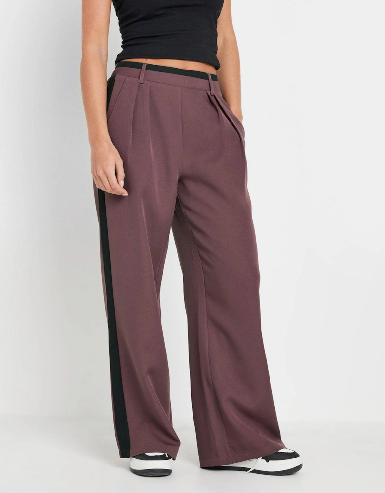 Petite Contrast Side Stripe Wide Leg Trousers - Purple