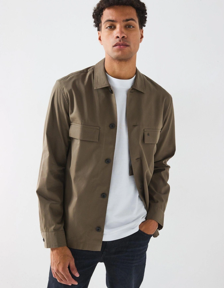 Cotton Blend Button Through Overshirt - Dark Grey