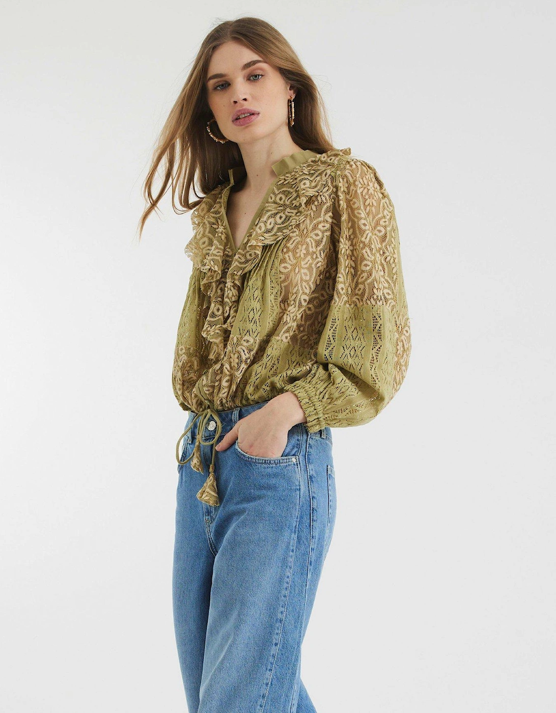 All Over Lace Ruffle Top - Green, 2 of 1