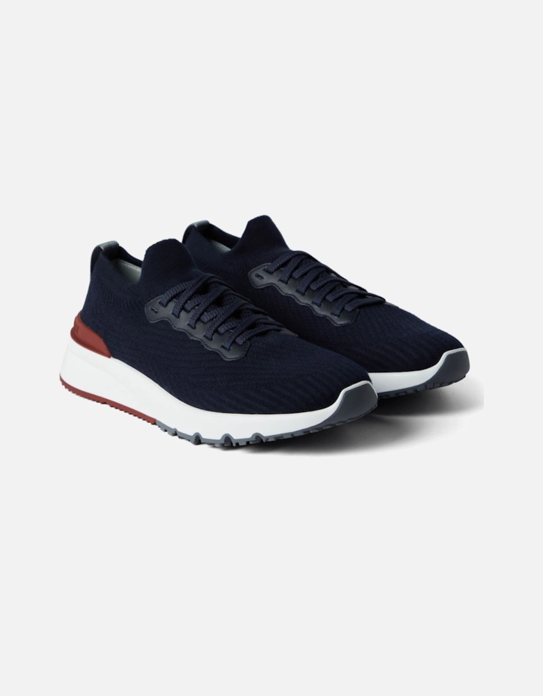 Leather Trim Stretch Knit Sneakers Navy