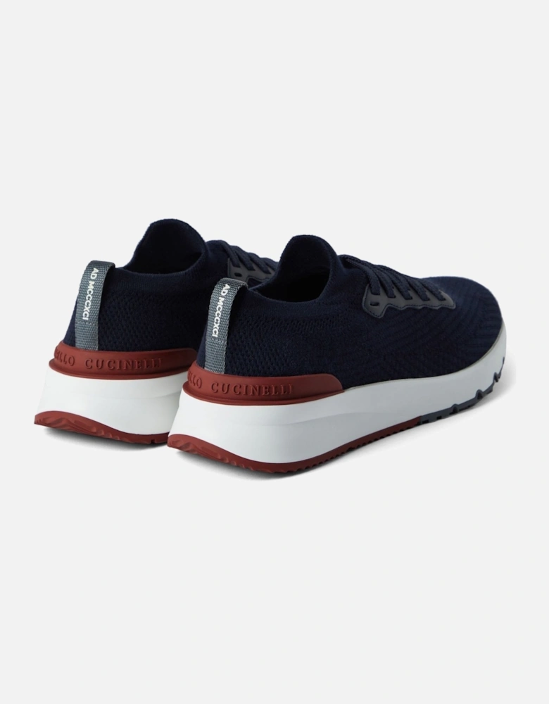 Leather Trim Stretch Knit Sneakers Navy