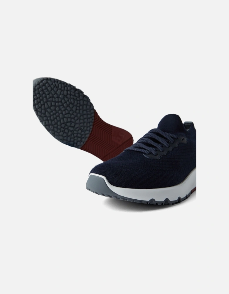 Leather Trim Stretch Knit Sneakers Navy